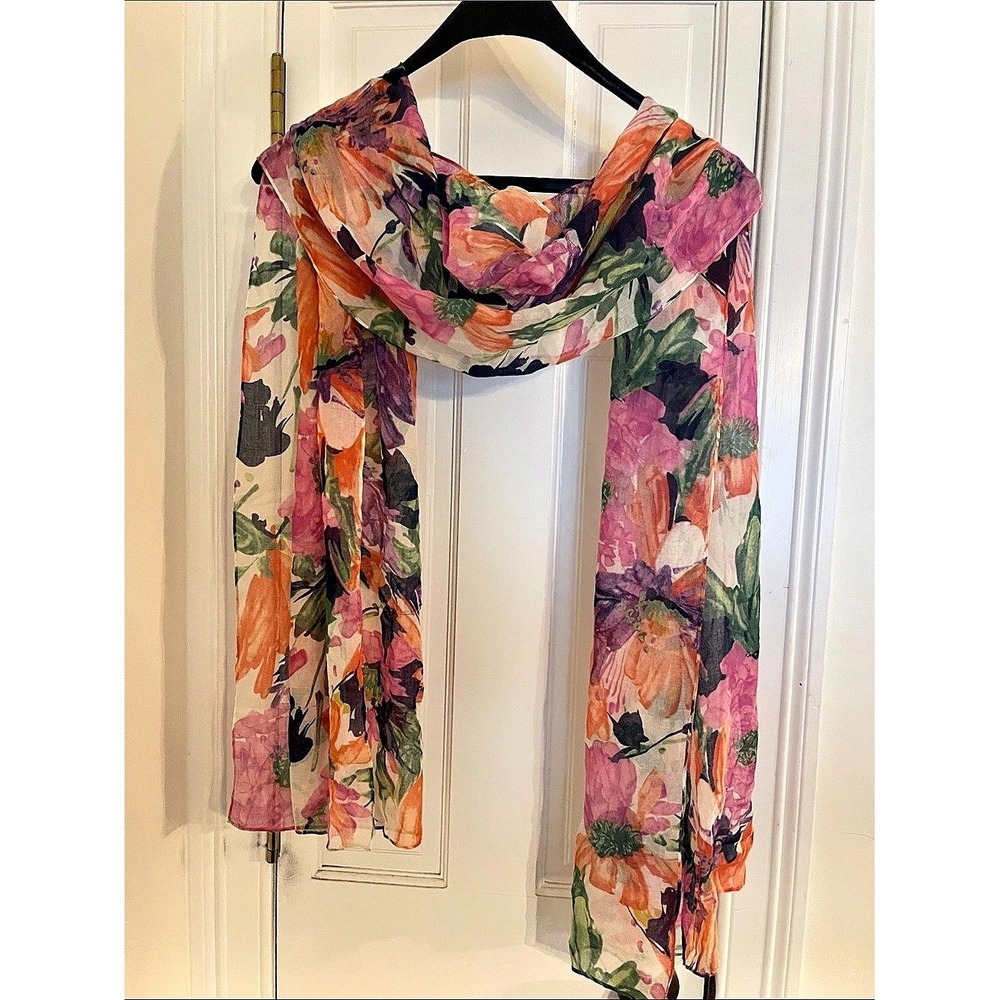 Women Colorful Floral Watercolor Print Lightweight Rectangular Scarf Wrap